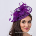 Purple Fascinator Mesh Hat Fascinator with Mesh Ribbons and Purple Feathers For Ladies